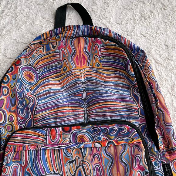 New Warlukurlangu abstract psychedelic print packable fold-up backpack travel - Picture 8 of 17